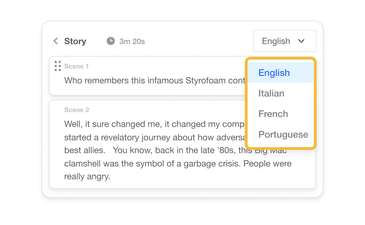 Translate subtitles to English, Spanish, German, French, and more with Visla to add subtitles for global audiences.